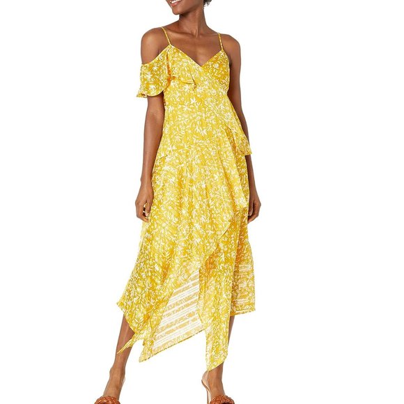 NWT BCBGMAXAZRIA Women's Ruffle Asymmetrical Cocktail Dress Honey - Picture 1 of 8